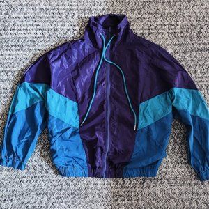 SHEIN EZwear Color Block Dolman Sleeve Drawstring Slant Pockets Wind Jacket